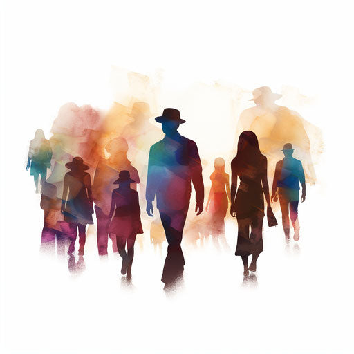 People silhouettes in Impressionistic Art style on white background
