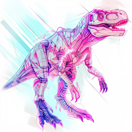 Futuristic cyberpunk dinosaur tattoo design with neon lines