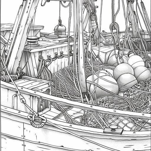 Fishing boat with nets and fishing gear