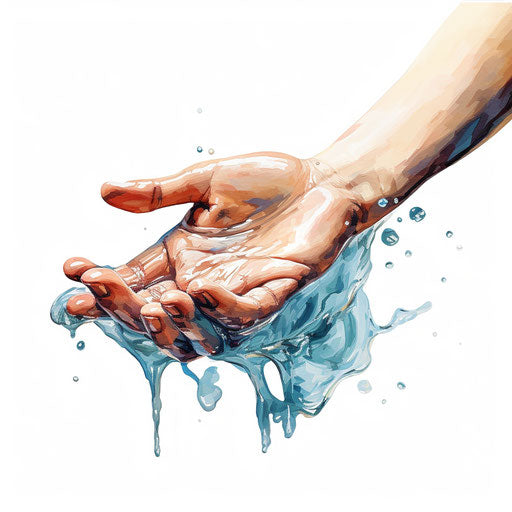 Hand washing illustration in the style of an oil painting, on white background