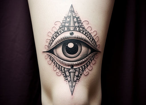 Tattoo of all seeing eye symbol, monumentalism style, exploratory line work, god rays, mysterious, purism 25:18