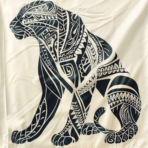 Polynesian tribal panther tattoo on white cloth background