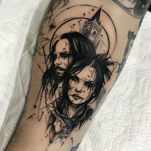 Father daughter tattoos with gothic elements