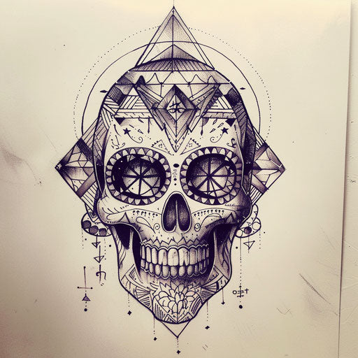 Sugar skull with traditional Mexican patterns and modern shapes