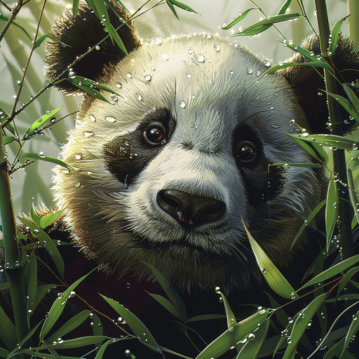 Close-up portrait of a giant panda among bamboo shoots
