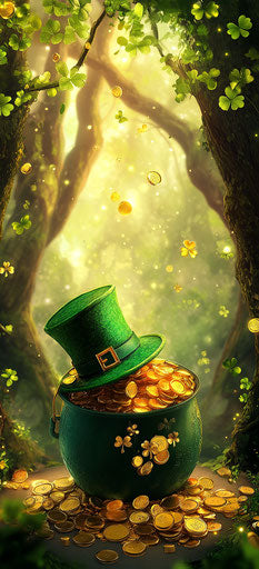 Treasure and green hat in an enchanted forest