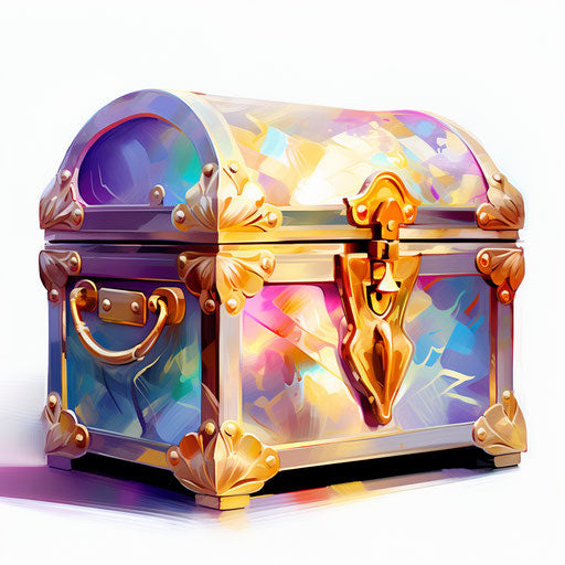 Clipart of a treasure box in the Impressionistic Art style, on white background