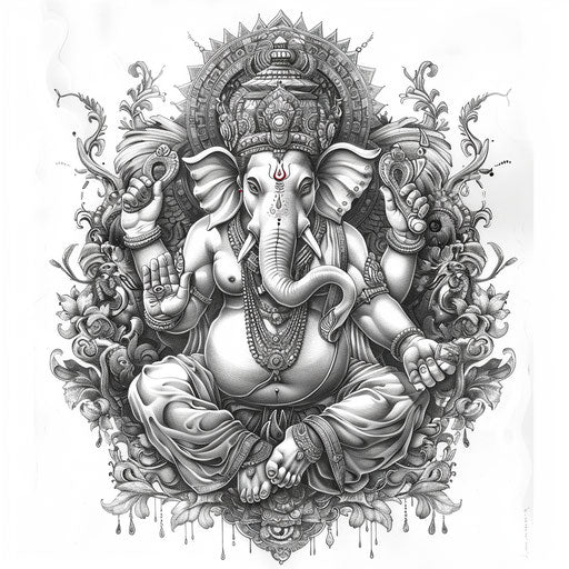 Elegant tattoo sketch of Ganesha in a monochrome clipart style
