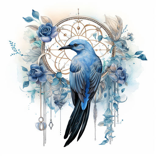 Bird on dream catcher, classic tattoo motifs