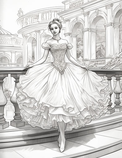 Barbie ballerina coloring pages, in the style of Natalia Goncharova, precisionist lines