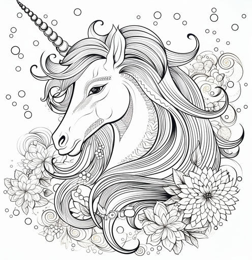 Adorable unicorn coloring page with stars on white background