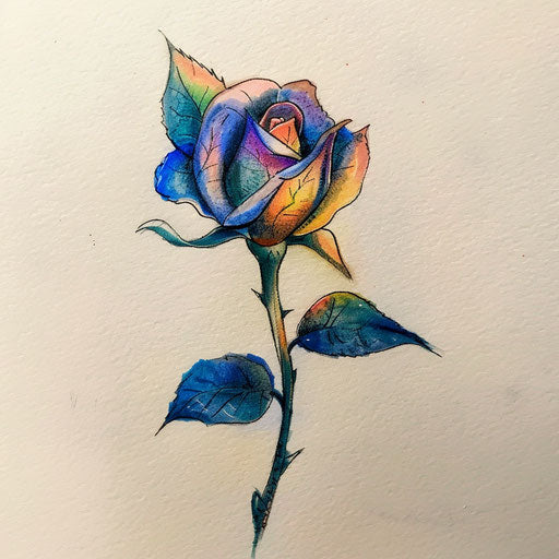 Vibrant watercolor design of small rose tattoo