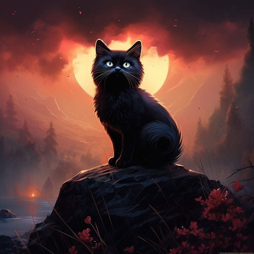 The black cat in the style of dark fantasy creatures