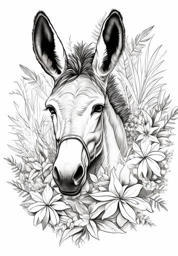 Donkey coloring pages, in the style of rounded, toraji, einar hákonarson, tupinipunk 23:33