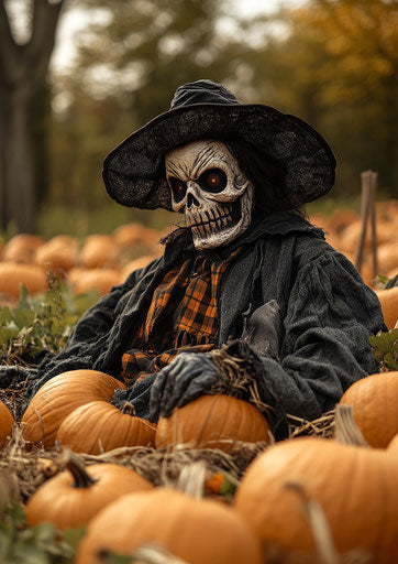 Scarecrow in a pumpkin patch