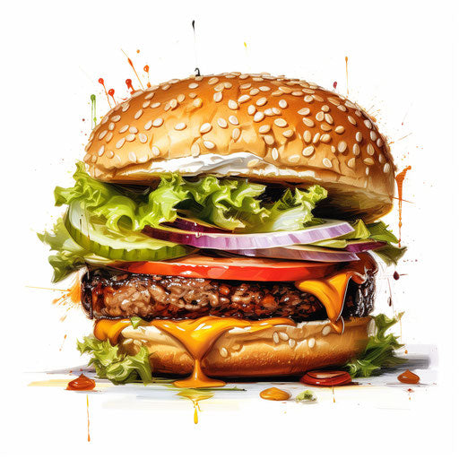 Hamburger clipart in the style of oil painting, on white background