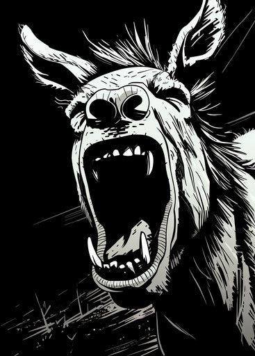Donkey screaming in the style of noir comic art