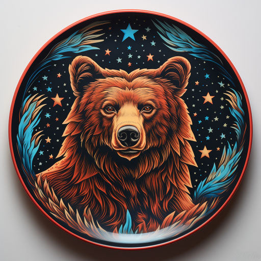 Bear with stars on white plate, star pattern