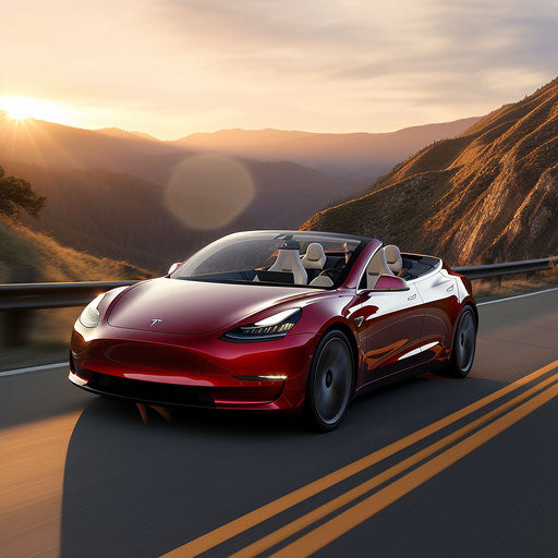 Tesla Model 3 convertible with the top down