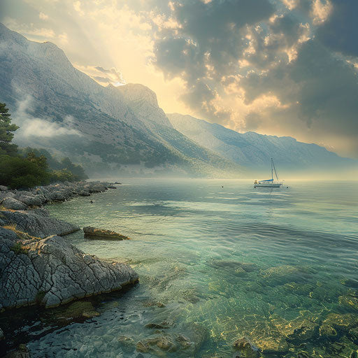 Hvar Beach with misty mountains and scenic views
