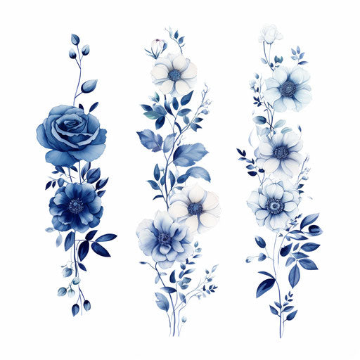 Blue temporary flower tattoos for children, artistic design