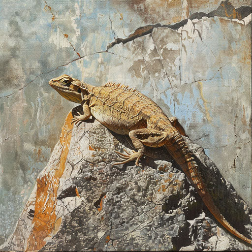 Lizard sunbathing on a weathered rock