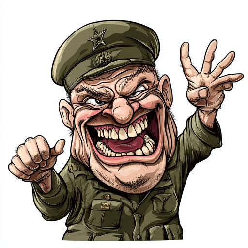 Humorous caricature of a war caricature with human characteristics