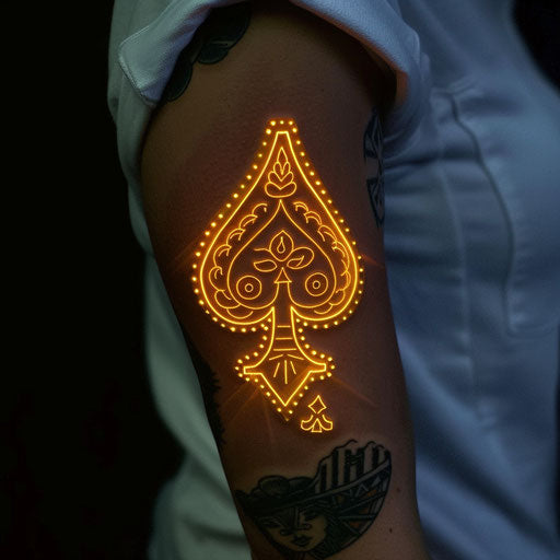 Neon style queen of spades tattoo in the dark