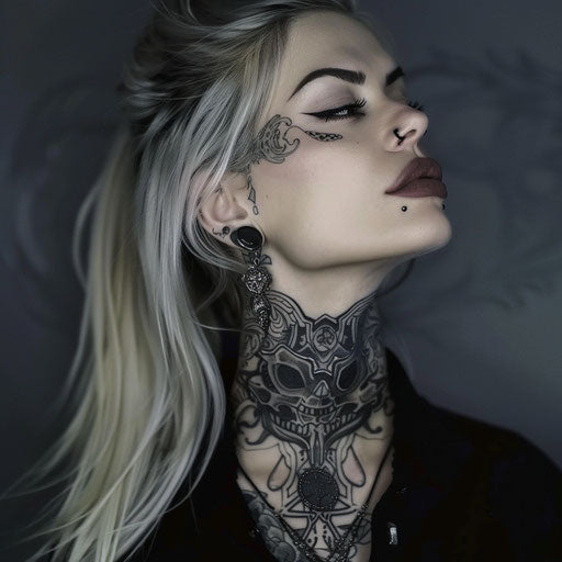 Neck tattoos for females with sci-fi aesthetics