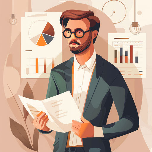 Business clipart in photo realistic style with a flat random background, vintage filter and delicate lines