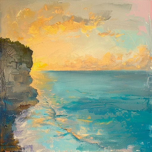 Uluwatu Beach, Indonesia, golden sunrise over turquoise waters