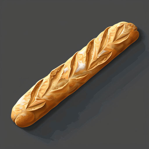 Realistic baguette clipart with flat random background and metallic sheen