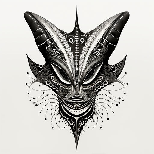 Tribal tattoo design for black sting ray with strong facial expression ...