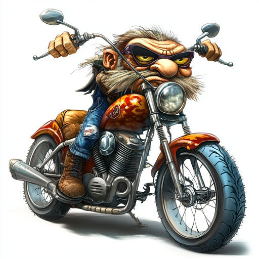 High-Impact Motorbike Caricature Clipart for Advertising