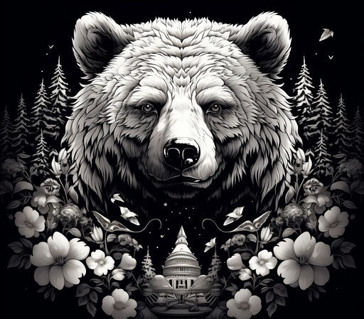 Black and white bear designs, cosmic imagery style