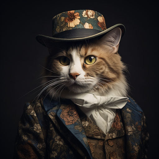 Calico cat dressed like a man