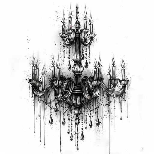 Elegant gothic chandelier tattoo design