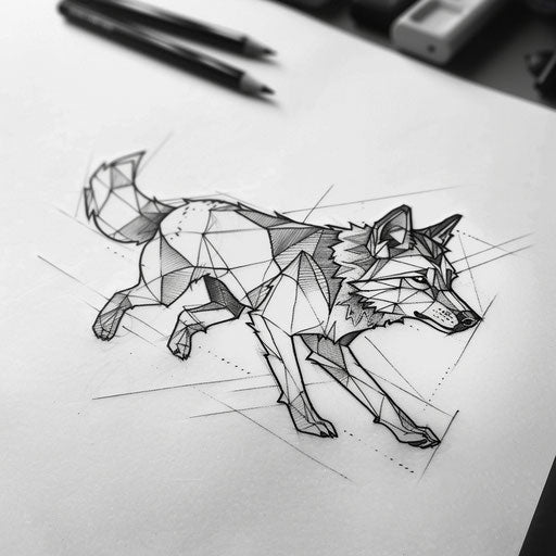 Minimalist tattoo sketch of a geometric wolf