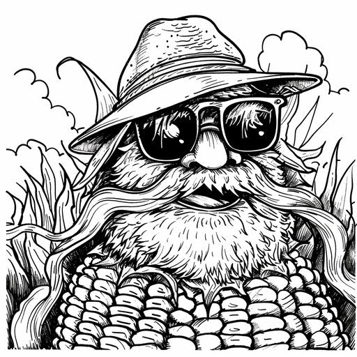 Whimsical corn character with hat and sunglasses
