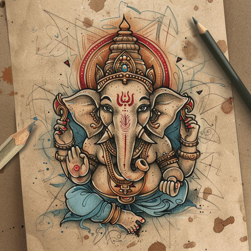 Retro-inspired tattoo sketch of Ganesha