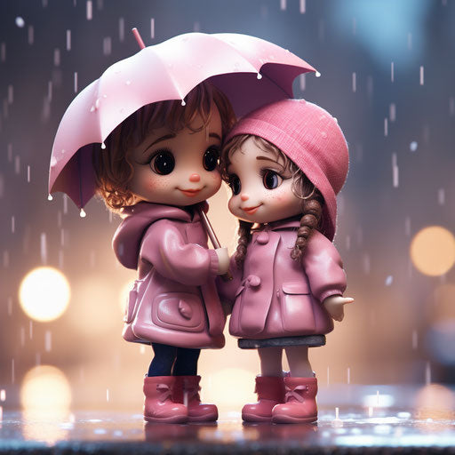 Two beautiful girls holding hands in the rain