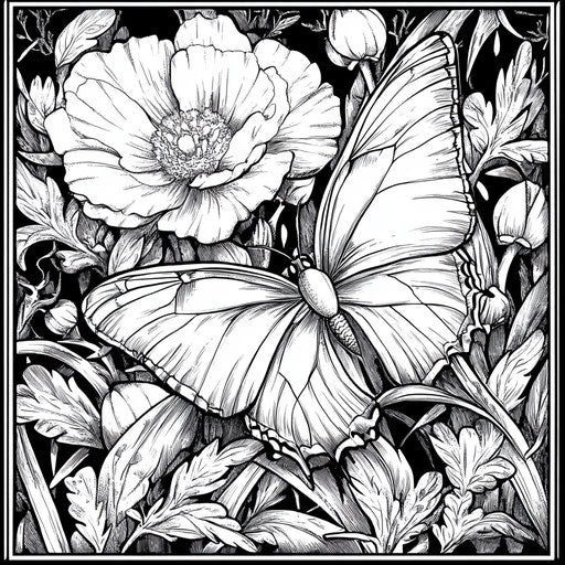 Flower and butterfly in a noir setting, intense and moody