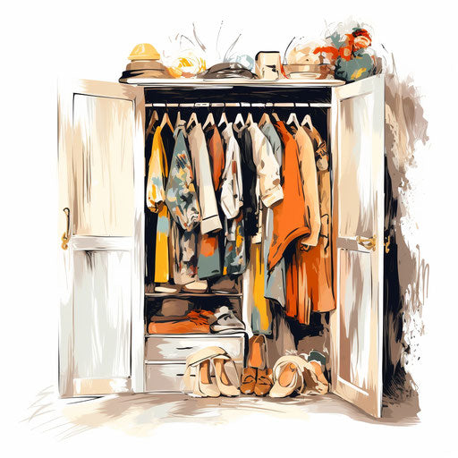 Closet clipart in the style of Impressionistic Art, on a white background
