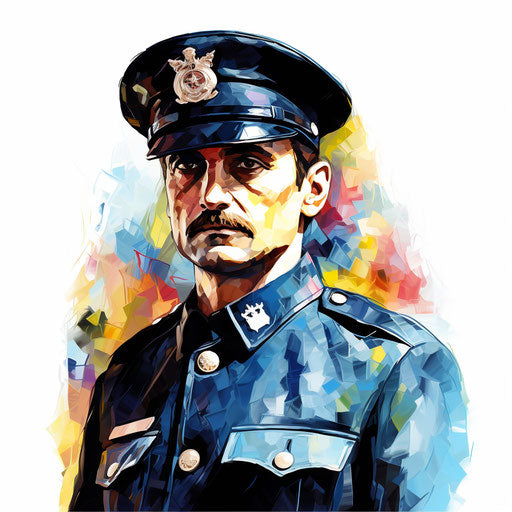 Police image in Oil painting style, on white background