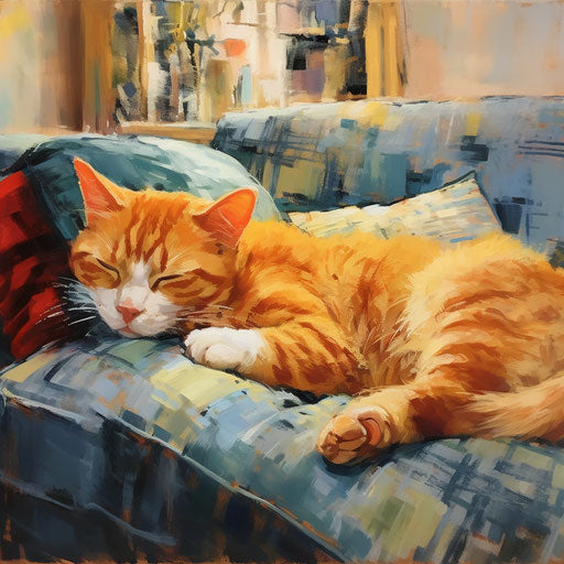 Ginger cat sleeping on a couch
