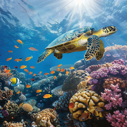Turtle traversing the vibrant coral reefs