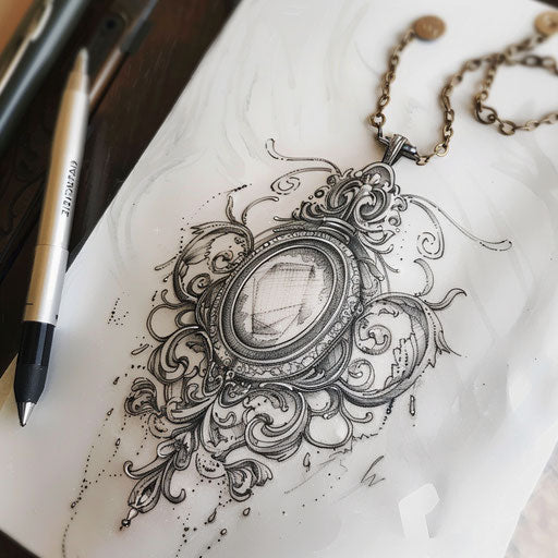 Stylish flat tattoo design of a mysterious Victorian locket with hidden compartment