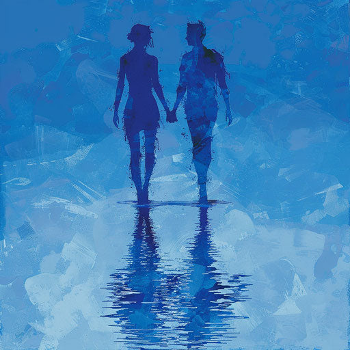 Illustration of people holding hands on royal blue background