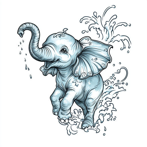 Small playful elephant tattoo sketch on white background