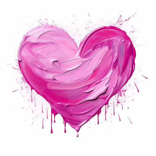 Pink heart clipart in Oil painting style on white background